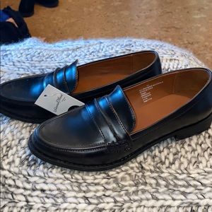 Women’s Faux leather black slip on loafer shoe